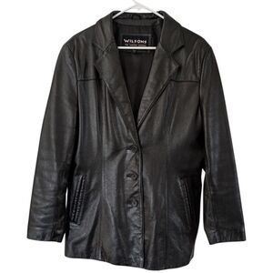 Wilsons Leather 90s-Y2K Classic Chic Black Blazer-Style Jacket - Women's Size L